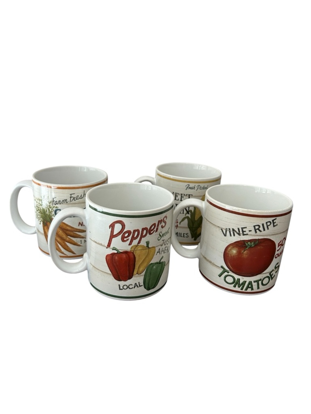 Sakura David C. Brown Farmstand Vegetables Ceramic Multicolor Coffee Mugs Set 4